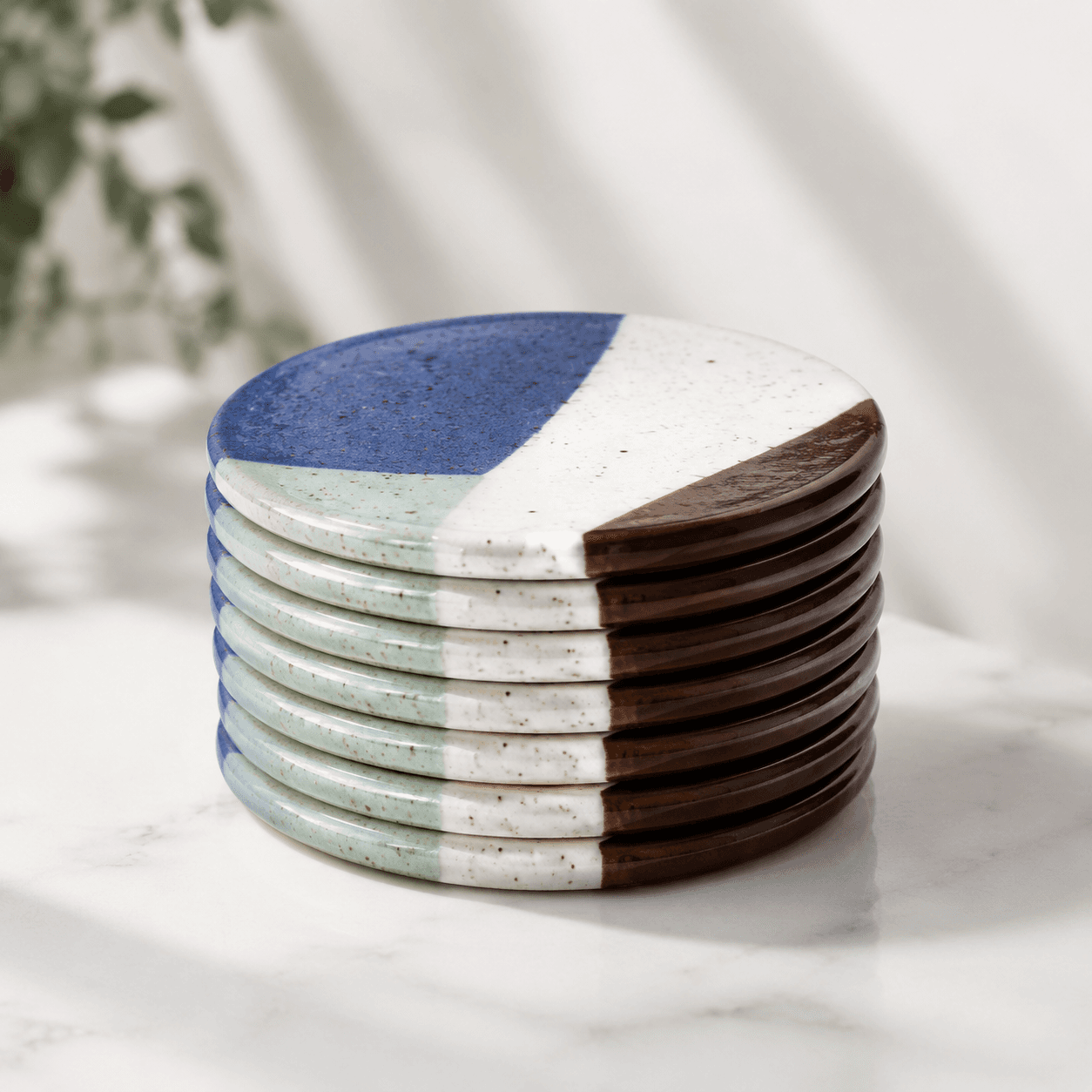 Ceramic Coasters (Set of 8) — Eight glazed ceramic coasters to keep mugs and glasses off the counter.