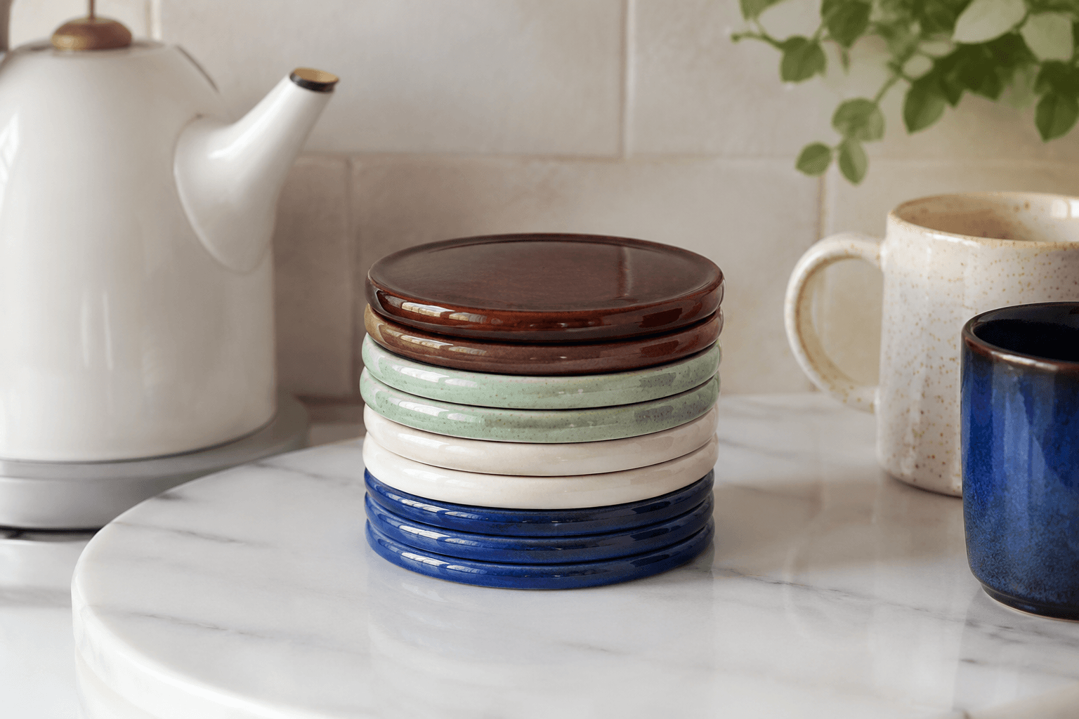 Ceramic Coasters (Set of 8) styled on a drink station