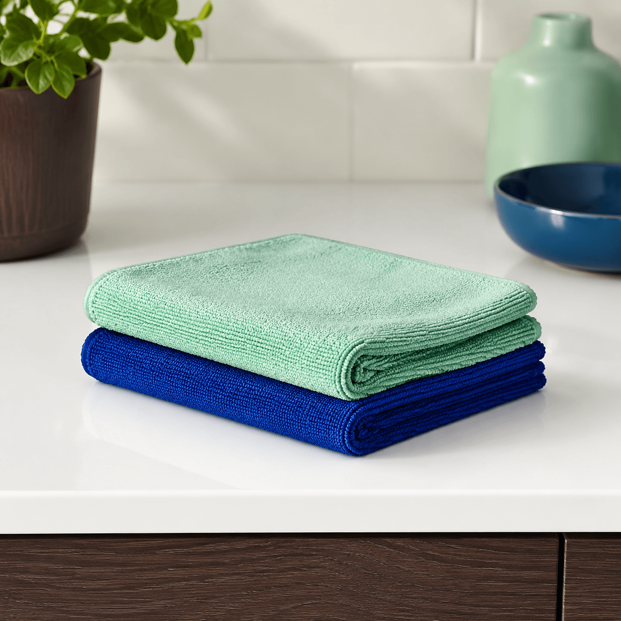 Cleaning Cloth Pair — Two reusable microfibre cloths sized for wiping the drink station.
