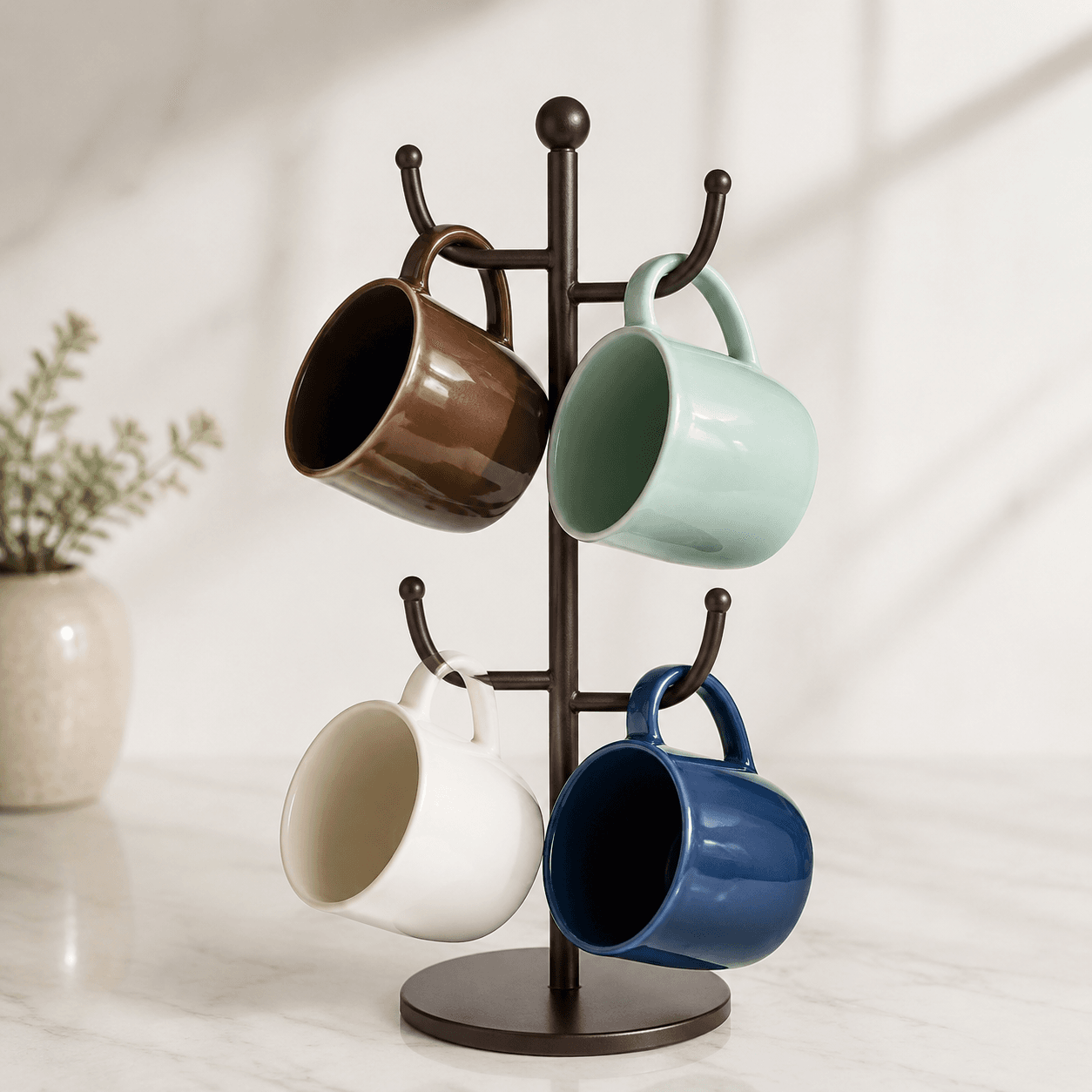 Mug Tree Stand — A free-standing tree that hangs up to six mugs to free up cupboard space.