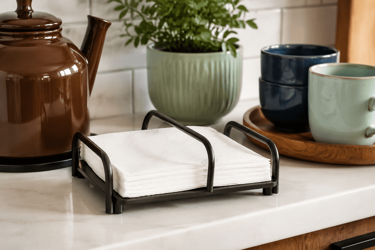 Napkin Holder styled on a drink station