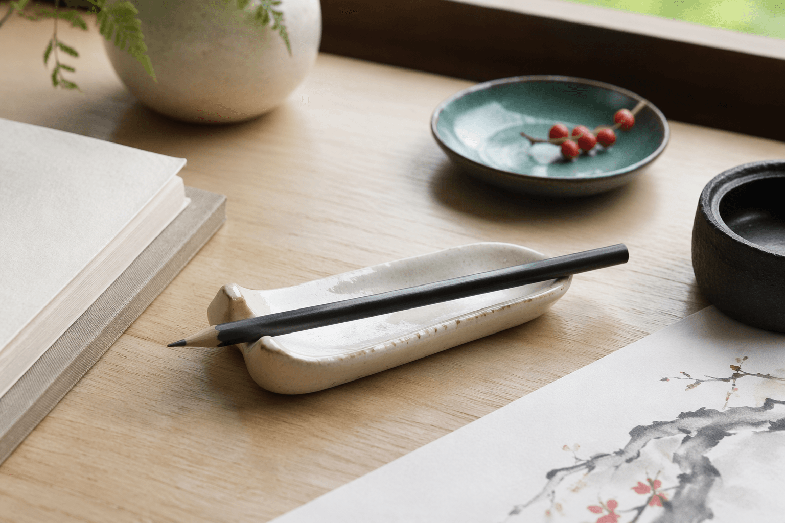 Pen Rest Tray in use on a desk