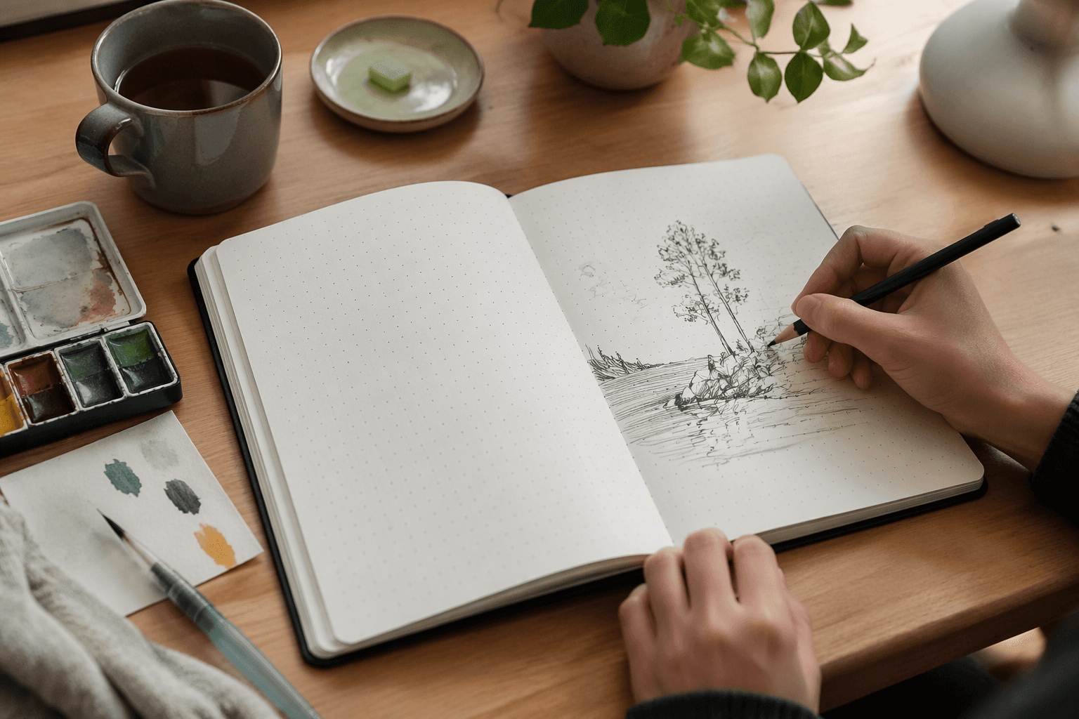 Sketch Grid Notebook in use on a desk
