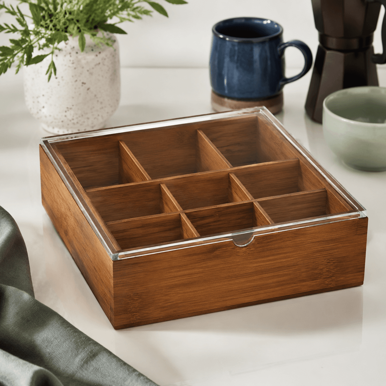 Tea Bag Organizer (Empty) — An empty divided box to sort your own wrapped sachets by type.